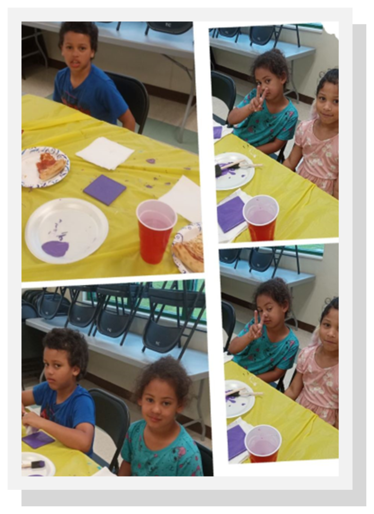 Children having snacks.