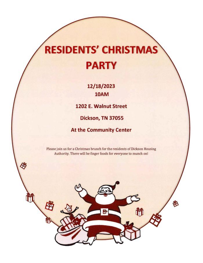 Residents' Christmas Party Flyer. The information on this flyer is in the text above. 